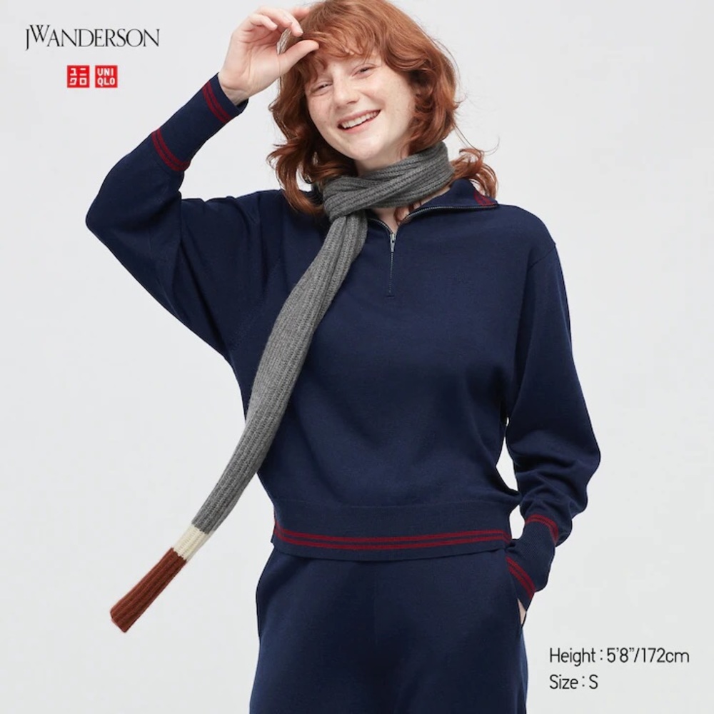 NWT WOMEN MERINO-BLEND HALF-ZIP LONG-SLEEVE SWEATER (JW ANDERSON)